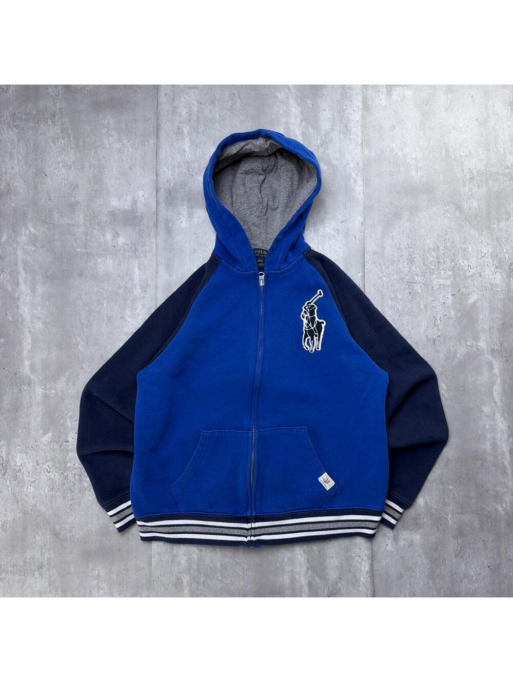 Y2K Blue Polo Ralph Lauren Big Pony Two Tone Zip Up Hoodie